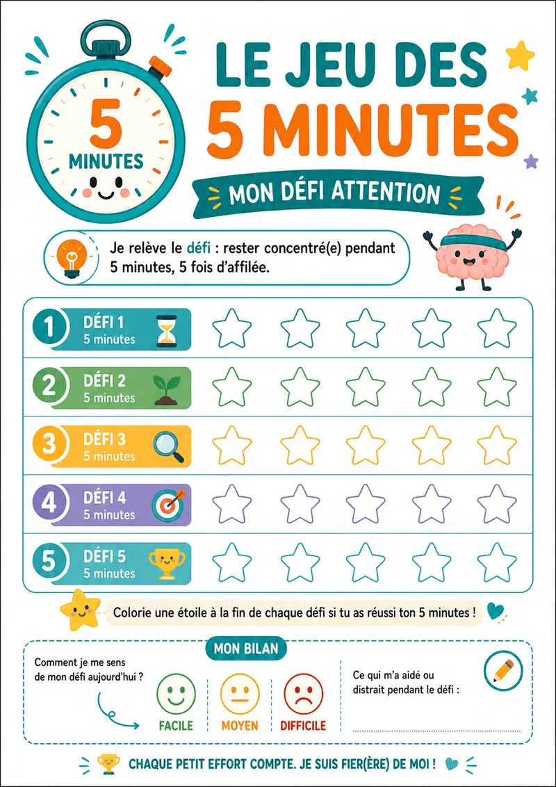 Fiche : Le jeu des 5 minutes, défi attention